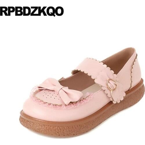 White Size 43 9 Muffin 11 2021 Bow Elevator 10 Women Thick Sole Pink Large Creepers Platform Shoes Mary Jane Flats Beautiful