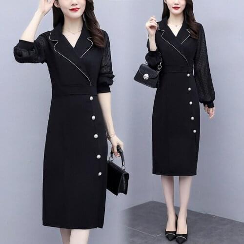 Womens Long sleeve Office Ladies Dress 2021 Autumn Fashion Elegant Party Cocktail Business Work Wear Loose Slim Casual Dresses