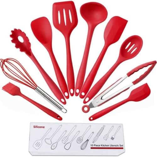 10Pcs/Set Silicone Cooking Tool Sets Egg Beater Spoon Spatula Oil Brush Kitchenware Non-stick Kitchen Utensils Sets with Box