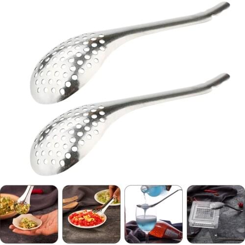 2pcs Household Small Cooking Colanders Stainless Steel Slotted Spoons (Silver)