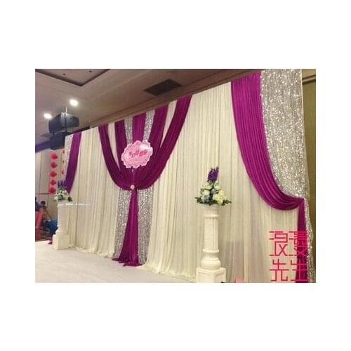 3M x 6M Bling Wedding Backdrop with Lilac swags and silver sequin Stage Decoration