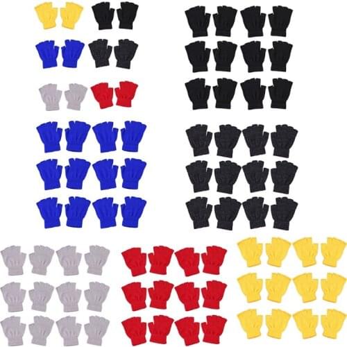 6 Pairs Men Women Unisex Winter Knitted Half Finger Gloves Simple Solid Color Warm Fingerless Stretchy Typing Mittens