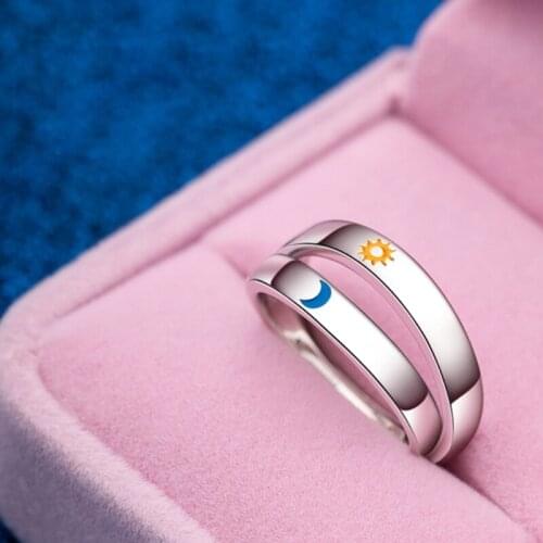 Mountain Alliance Eachother Sun and Moon Couple Rings Female Hand Ornaments Men and Women Open Ring Commemorative Gift