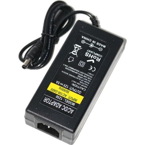12V 5A Power Adapter AC DC Converter 100-220V to 12V 5 Amp Transformer Suitable for LED Bar Light DVR NVR Security Camera System