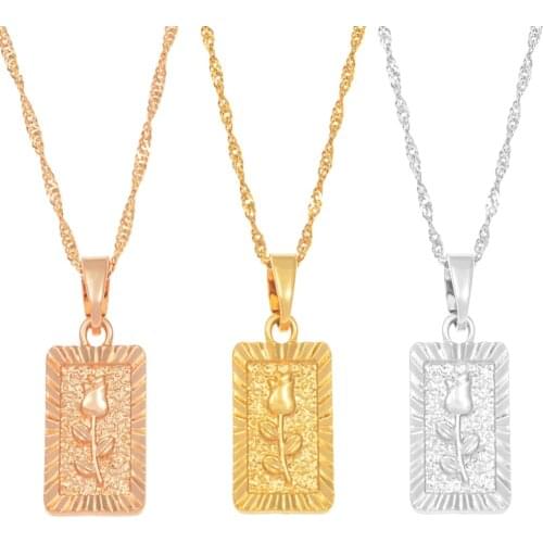 Anniyo (1Piece) Rose Flower Pendant Necklaces for Women Girls Jewelry Mama Wife Mother Girlfriend Romantic Gifts #167306