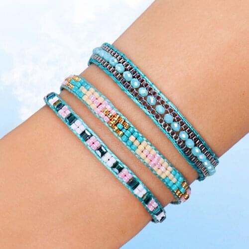 BLUESTAR 3pcs One Set Women Crystal Bead Bracelet Handmade Bohemian Woven Lady MIYUKI Bead Bracelets Mujer Pulsera