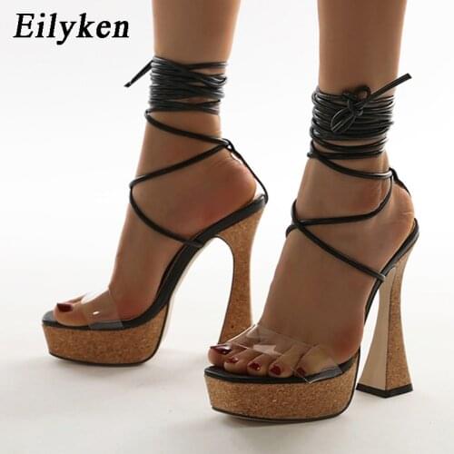 Eilyken 2021 New Strange Style Lace-Up Solid Super High Heels Platform Fashion Summer Party Nightclub Womens Shoes Sandals