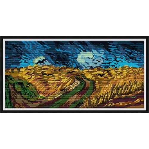 FA108 Van Gogh-Wheat field with crows flying cross stitches needlework embroidery DIY handmade
