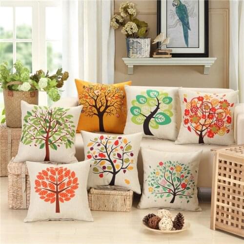 Hap-deer linen Printed tree scenic Cushion for Sofa Car Seat chair Geometry Striped Letters Throw Pillow Home Decor Ar almofada