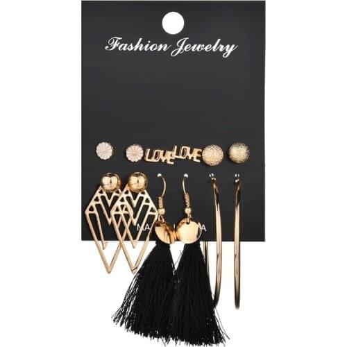 Creative Love Letter Circle Tassel Earrings for Women Fashion Geometric Gold Color Statement Stud Earrings Ear Nail Jewelry