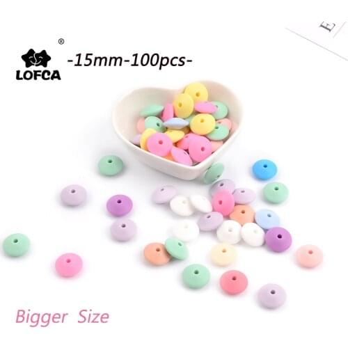 LOFCA Wholesale 100pcs Silicone 15mm Lentil Bead Baby Teether Teething Toy BPA Free Silicone Pacifier Clip Jewelry Necklace Make
