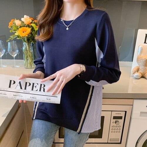 Fashion striped patchwork womens Hoodies 2021 Spring Autumn female Casual Hoodies Sweatshirts Hoodies Sweatshirt Tops