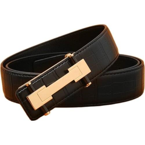 Luxury Boutique High Quality Mens Formal Business Smooth Belt Denim Leather Crocodile Pattern Copper Buckle Male Belt