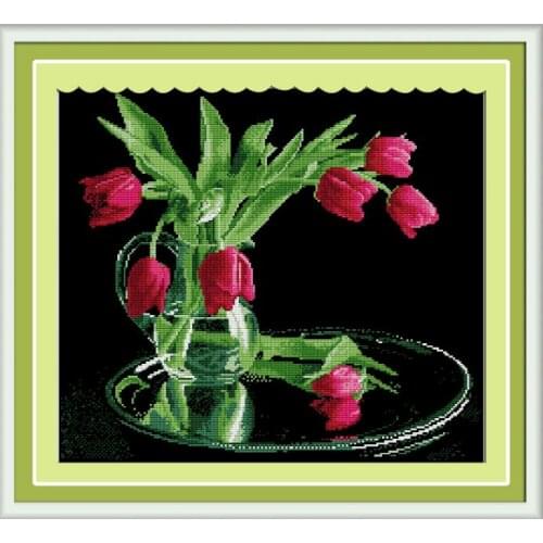 Tulips in full bloom cross stitch kit flower 18ct 14ct 11ct count printed canvas stitching embroidery DIY handmade needlework