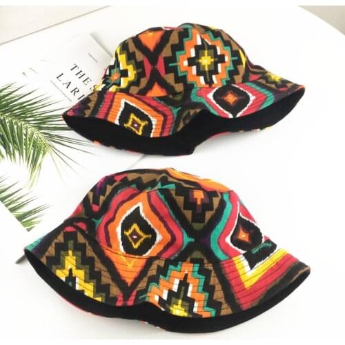 New Casquette 2021 Fashion Summer Sun National Style Geometric Bucket Hats Fisherman Caps Gorras Mens