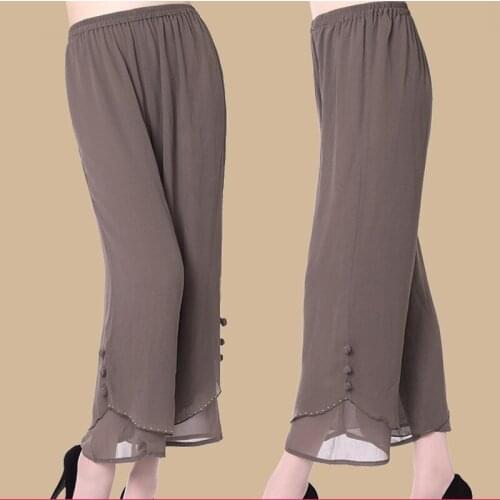 New 2021 Summer Women Chiffon Wide Leg Pants Plus Size Loose High Waist Pant Skirt Female Casual Ankle-Length Trousers Y949