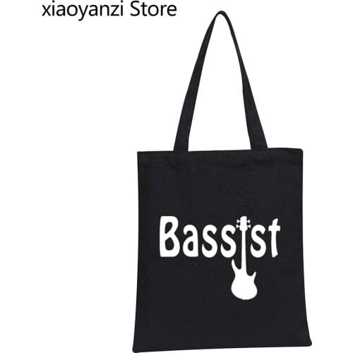 New Canvas Shopping Bags Style Bassist Guitar Handbag Funny music band bass guitarist rock Eco Reusable Shoulder Students Bag