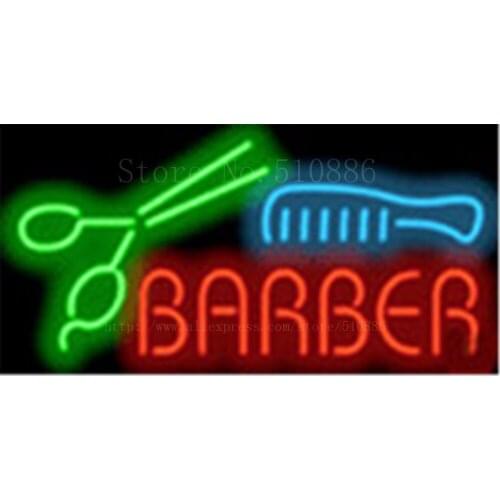 Barber w/ Scissors and Comb Hair Glass Tube Car neon sign Businese Handcrafted Shop Store Signs Signboard Signage 19"x15"
