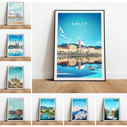 Prints Painting Pictures Home Decor Cartoon View House Gifts Wall Art Blue Sky Modular Modern Canvas Poster Bedside Background