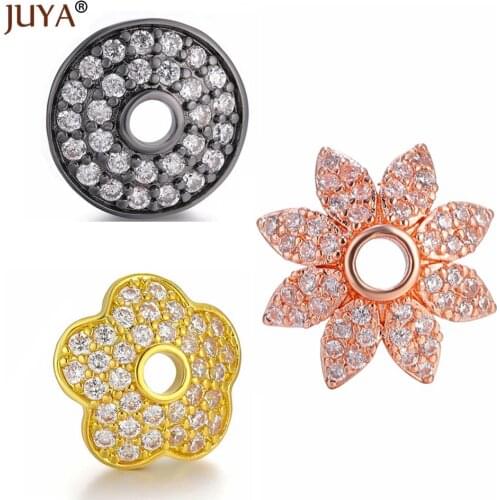 Juya Cubic Zirconia Flower Bead Caps For Jewelry Making DIY Beads Jewelry Findings gold rose gold black 8mm / 10mm / 12mm