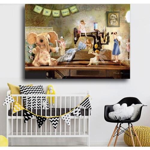 Cartoon Flower Fairy Elephant Scandinavian Posters and Prints Canvas Nordic Wall Art Picture for Baby Kids Room Nursery Decor