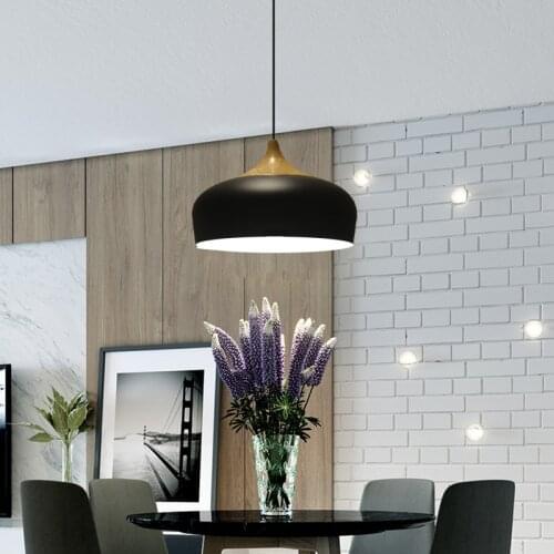 Modern Simple Solid Wood Wrought Iron LED Pendant Light Nordic Restaurant Bedside Hotel Hanging Lights Room Light E27 Bulb