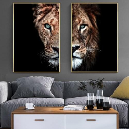 Modern Nordic Wall Art African Lions Couple Posters And Prints Home Decor Animal Lion Canvas Painting Picture For Living Room