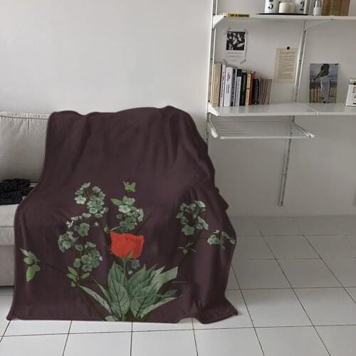 Special Throw Blanket For Bed Red Rose Flower With Green Leaves Nap Traveling Soft Flannel Blanket Childrens Bedroom Bedspreadc