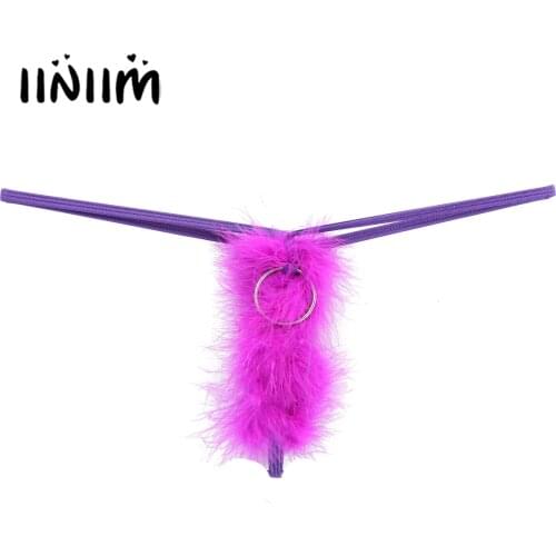 Mens Erotic Sexy Underwear G-string Metal Ring Thongs Feather Crotchless T-back Underpants Elastic Waistband Lingerie Panties