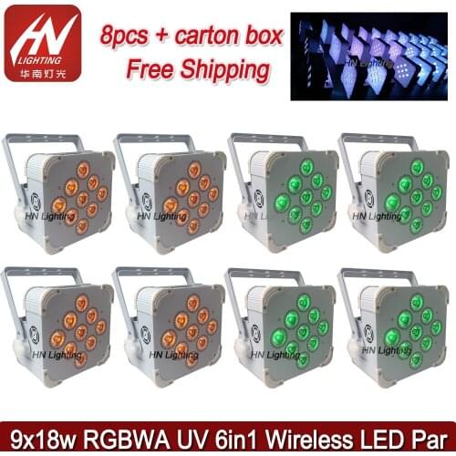 8pcs 9*18W RGBAWUV Wireless DMX Battery Operated LED Stage Par Uplights for weddings