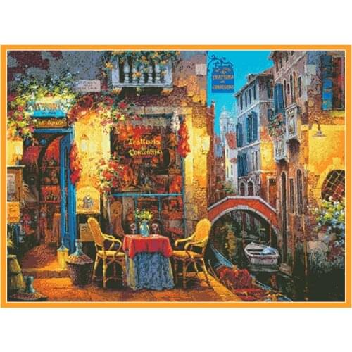 Venice Restaurants Printed Cross Stitch Kits Needlework Sets Canvas Embroidery 11CT 14CT DIY Handmade Craft Home Decor Paintings