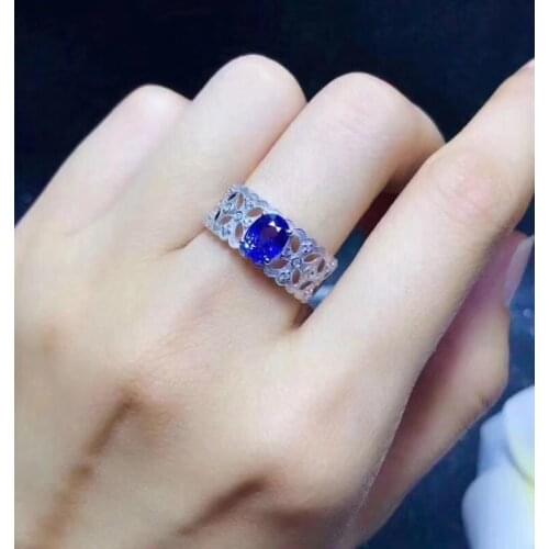 Vintage Silver Sapphire Ring for Party 4mm*6mm Natural Blue Sapphire Silver Ring Solid 925 Silver Sapphire Jewelry
