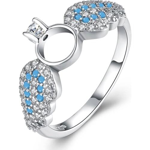 ZEMIOR Sterling Silver 925 Jewelry Cute Wing Vintage Rings For Women Trendy 5A Zircon With Turquoise Wedding Engagement Ring