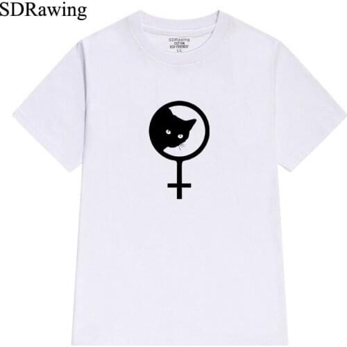 Womens Feminist Shirt Fem Cat Unique Feminist Cat Lover Tee Feminism Feminist Symbol T Shirt Cat Graphic Tee
