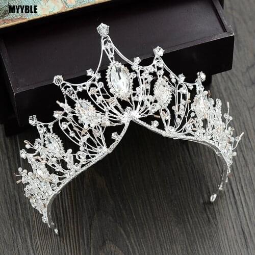 Handmade Luxury White Baroque Style Crystal Bridal Crown Tiara Wedding Hair Ornaments Accessories Headpieces Women Party Prom 36