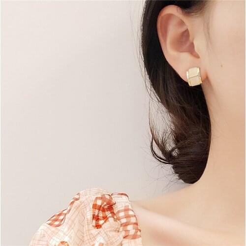 New S925 Silver Design Earrings for Women Temperament Opal Geometric Pendant Earrings Simple Jewelry Small Ear studs Gift Party