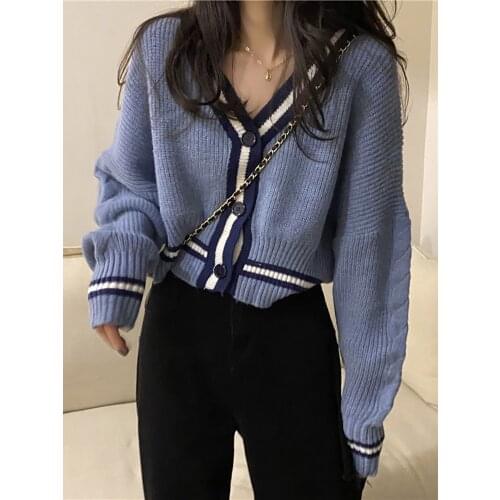 Sweater Women Wear New V-neck Long Sleeve Knitted Cardigan Coat Womens Loose Sweater Short Top