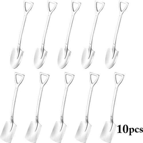 10 PCS Stainless Steel Coffee Spoon Sets Fruit Watermelon Iron Shovel Scoop Ice Cream Dessert Spoon Coffee Sugar Stirring Spoons