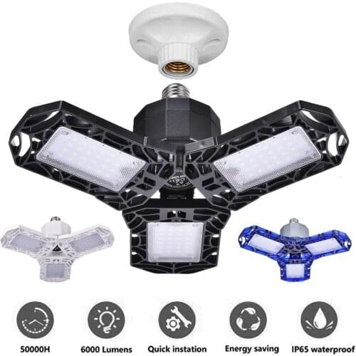 60W/30W 110v/220v E27/E26 6000K Foldable LED Garage Light Deformable Three Blade Lamp For Gymnasiums Stages Warehouses