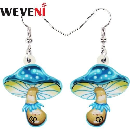 WEVENI Acrylic Sweet Blue Spots Mushroom Earrings Fashion Big Long Drop Dangle Charms Gifts Unique Jewelry For Women Girls Teens