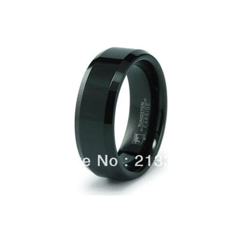 FREE SHIPPING USA WHOLESALES CHEAP PRICE BRAZIL RUSSIA CANADA UK HOT SALE NEW 8MM BEVEL SHINY BLACK BRIDAL TUNGSTEN WEDDING RING