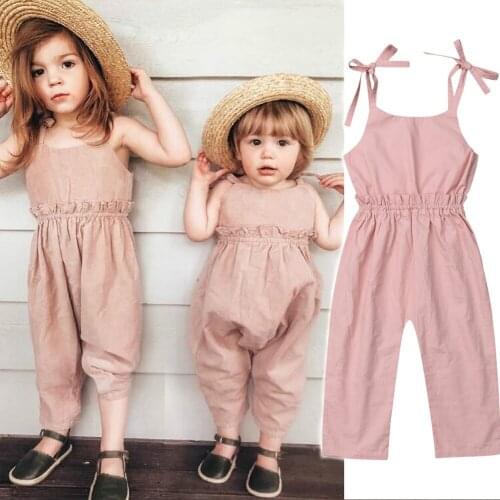 1-5Years Kids Baby Girls Romper Jumpsuit Summer Clothes Sleeveless Solid Strap Jumpsuit Casual Baby Outfits Kids Clothing