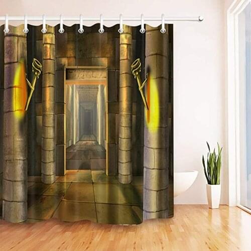 Cortina de ducha con diseño de templo egipcio antiguo, tela duradera, accesorios de baño creativos, con 12 ganchos 180 x 180 cm