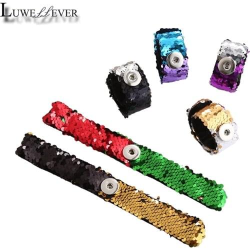 Heart Double Colors 18mm Snap Button Reversible Sequins Bracelet 004 Fashion Fabric Bangle Clap Circle Women Kids Christmas Gift