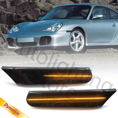 Smoked Lens Sequential LED Front Side Marker Light Turn Signal Lamp for 97-05 Porsche 911 996 986 Boxster Carrera Turbo GT