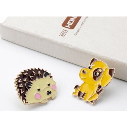 HEYu Enamel Pin Animal Hedgehog Brooch Pins Cute Hemiechinus auritus Doggie Shape Lapel Pin Jewelry Brooches Gifts for Kids