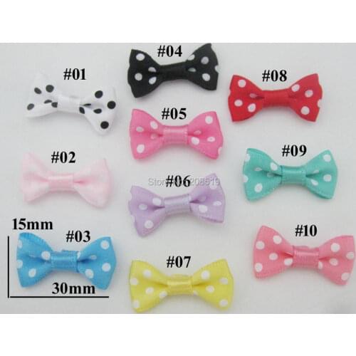 FZNNKN 15mm*30mm satin ribbon bows for DIY hairclips ornament multicolors 100pcs handmade ribbon bowtie dots style