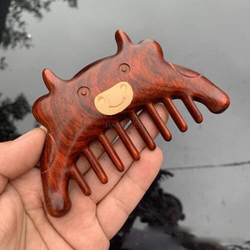 Lobular red sandalwood massage comb head meridian massage comb green sandalwood coarse teeth acupoint wood