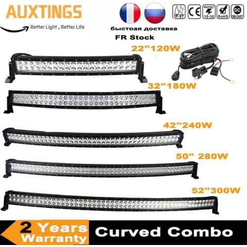 22 32 42 52 Inch 120W 180W 240W 288W 300W Curved LED Work Light Bar for Tractor Boat OffRoad 4WD 4x4 Car Truck SUV ATV 12V 24V
