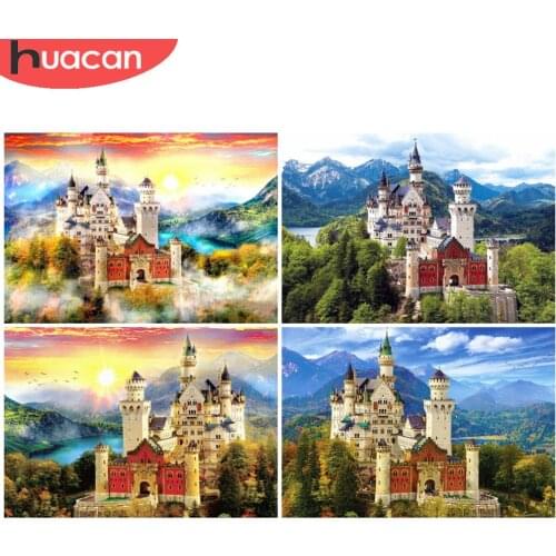 HUACAN 5D Diy Diamond Painting Castle Landscape Diamond Embroidery Forest Mosaic Wall Decoration Wall Stickers